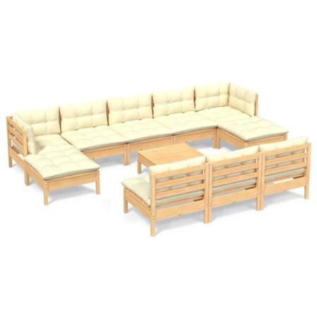 Vidaxl Loungegrupp Med Gräddvita Dynor 11 Delar Massiv Furu Creme