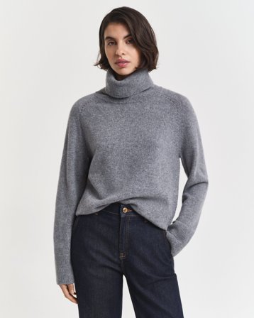 GANT Damen Weicher Rollkragenpullover aus Wolle mit Kaschmiranteil (M) Grau