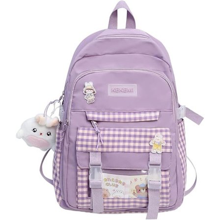 Kawaii Harajuku Ryggsekk Søt Rutete Student Ryggsekk (Blå)