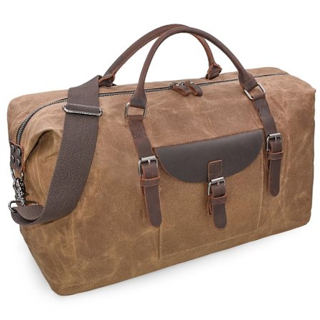 Herre Reiseveske i Lær, Weekendbag, Vanntett Stor Canvas Holdall Campingbag (Brun)