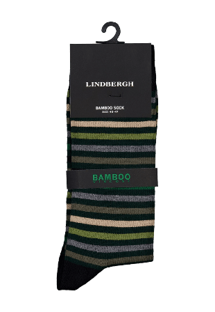Lindbergh Striped Bamboo Socks Strumpor Herr Grön 40-47