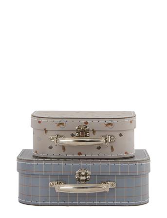 Mini Suitcase Tiger & Grid - Set Of 2 Home Kids Decor Storage Storage Boxes Blå OYOY Living Design