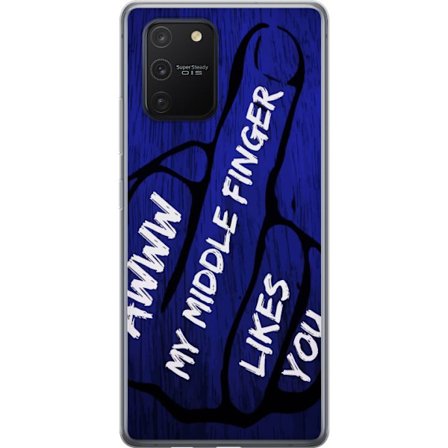 Kompatibelt Mobildeksel til Samsung Galaxy S10 Lite Mørk typografisk illustrasjon med hjerteform og budskap om vennskap mot dyp blå tretekstur