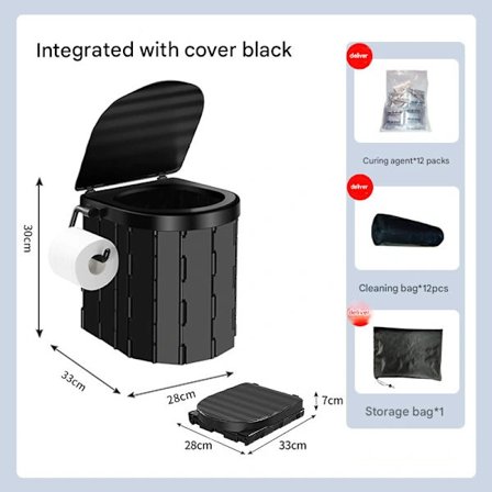 Bärbar campingtoalett, hopfällbar toalett med lock, vattentät Porta Potty, bil, husbil, tälttoalett, hinktoalett, potta, svart