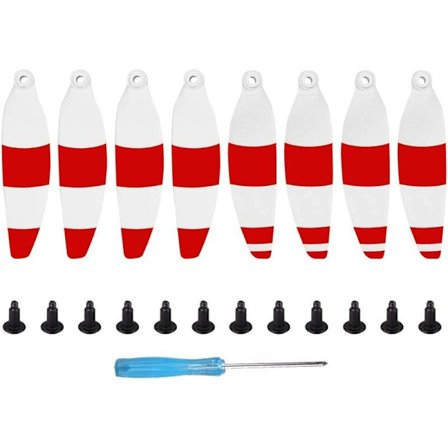4 par hopfällbara lågljud tysta flygande propeller ersättning för Mavic Mini Drone, dubbelsidig färg randig propellerblad vit röd