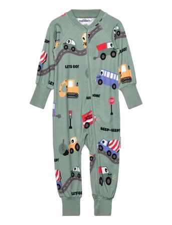 Bamboo Two Way Zip Pyjamas Green Geggamoja