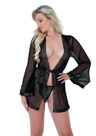 Sheer Kimono and String - Black - Vuxen: Lingerie & undertøy
