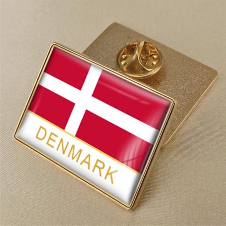 Dansk flag krystallim-badge broche, verdens flag badge
