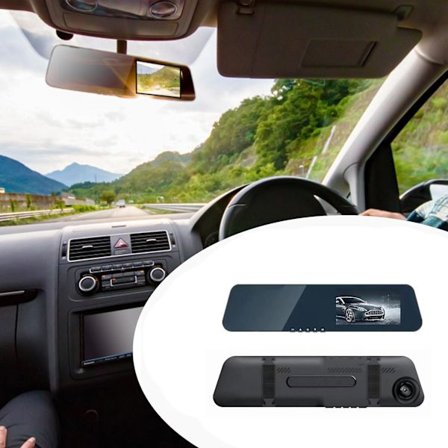 Spegel Dash Cam Backup-kamera 12 tum, HD1080p Smart Camera Backspegel för bilar och lastbilar, fram- och bakkameror, nattseende, parkeringshjälp