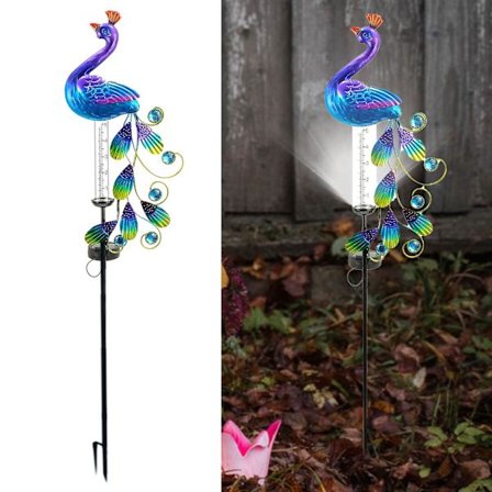 35,1 tum regnmätare, solbelyst trädgårdsdekoration med 16 varma LED-lampor, metallkonst för utomhusbruk, äng, uteplats