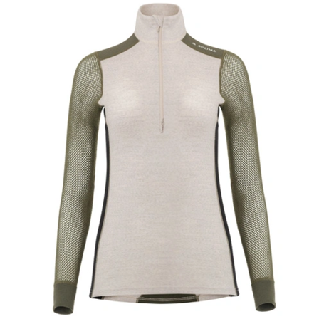 Aclima W's Woolnet Hybrid Mockneck Beige Melange/Tarmac/Jet Black