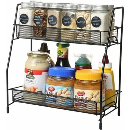 Kryddhylla för kök, Förvaringshylla, Köksorganisatör, Kryddställ för arbetsstation, Vertikal hylla för köksskåp, Badrum, Svart (2 våningar)/NC/