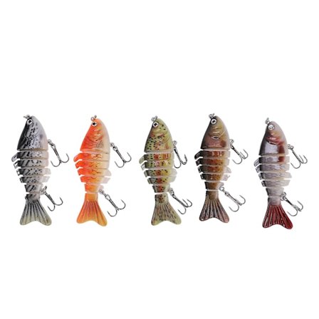 5 stk. 6 sektioner fiske lokkemad multi leddet svømme agn multi sektion hård agn med 2 kroge