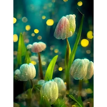 30x40cm, Hvit knopp 5d diamantmalt rhinestones broderi lerret