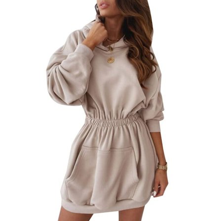 Huvtröja med bälte för kvinnor, tröjaklänning med ficka