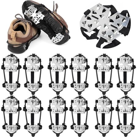 6 par issko pigge skridsikre stegjern med justerbare stropper, pigg-greb, trækbøjler, is-wolframknopper til sikker gang, jogging og vandring