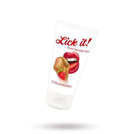 Lick it! Erotic Massage Gel Strawberry - 50 ml- Vuxen.se - Smaksatt & ätbart - Massageoljor, ätbar body paint, bj blast, bj spray