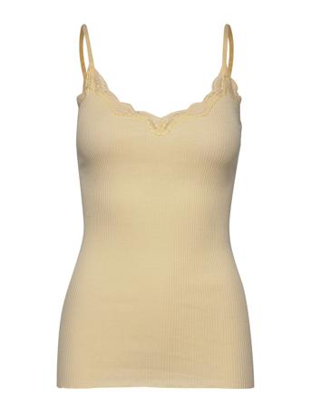 Organic Strap Top W/Lace T-shirts & Tops Sleeveless Keltainen Rosemunde