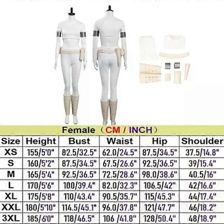 Halloween Karneval Padme Amidala Cosplay Kostyme Hvit UniKompatibel medm Film Romkamp Kostyme Voksen Kvinnelig Rollespill Jumpsuit