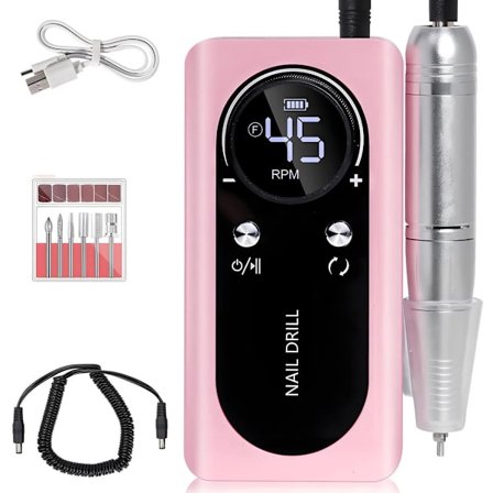 Elektrisk 45000RPM neglefilmaskin, oppladbar bærbar neglefil elektrisk DIY neglefilsett med smart LCD-skjerm