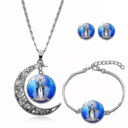 Jomfru Maria Tidsten Tredelt Halskæde Armbånd Øreringe Smykker