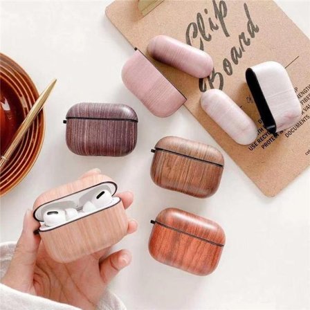 Airpods Pro skal i trä-mönster för män stötsäkert