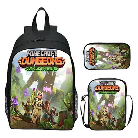 Minecraft Ryggsäck Tecknade Spel 3st Skolryggsäckar För Flickor Pojkar Set Primär Barn Elever Börda Lättnad Mochilas