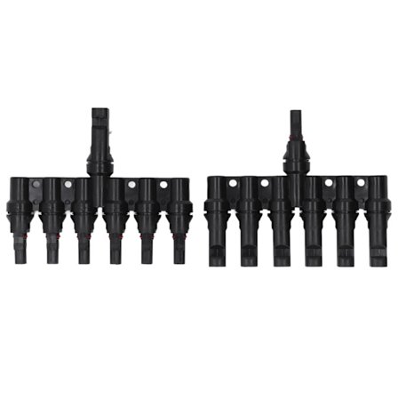 2 stk. 1 til 6 solpanel T-gren PV paralleladapterstik 1000V DC