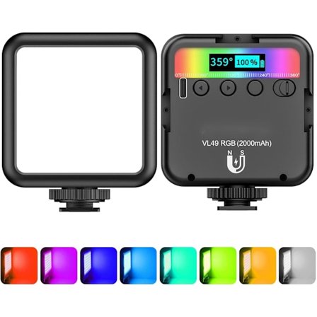 Videovalo RGB, VL49 Kameravalo Mini 360° Täysväri, Valokuvausvalot Latautuva 2500K-9500K, Led-paneeli Valokuvausvalaistus