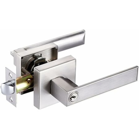 Dørhåndtag med lås, dørhåndtag i aluminiumlegering til brug i soveværelse, garderobe, opbevaringsrum og kontor, låsestørrelse 60/70mm, firkantet, sølv