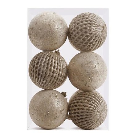 Joulukuusen pallot 12 kpl 8 cm, Glitter- ja helmi-vaahtopallo, Samppanjan väri