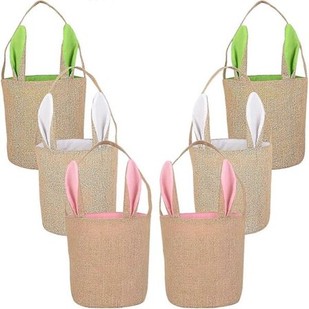 2024 Sæt af 6 Burlap Påskeposer med Kaninører til Æggejagt