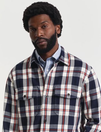 GANT Heavy Twill Check Overshirt - Navy - S