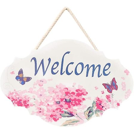 Dørskilte Velkommen Blomstermønster Træskilt Til Ophængning Vintage Væg Skilt Dør Hanger Vi