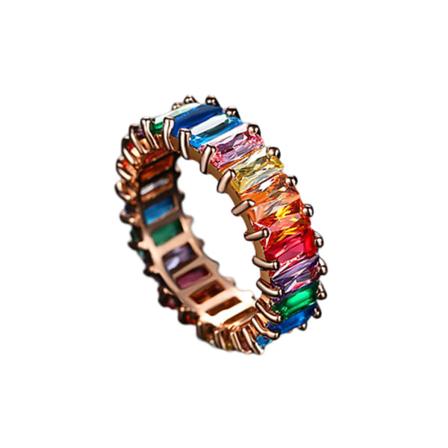 Rose Gold-belagt smaragdslebet evighedsring med flerfarvede skabte ædelstene - Regnbue-7