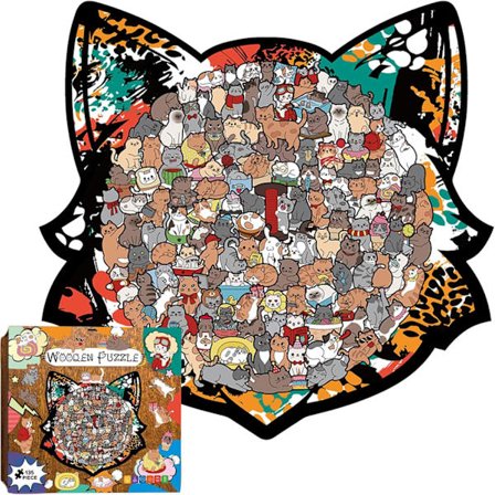 135-osainen värillinen kissanmuotoinen palapeli, puiset kissapalapelit aikuisille, ainutlaatuinen eläimen muotoinen palapeli kehyksellä, palapelit (A1