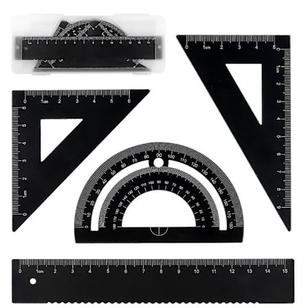 Geometrisk linjalsett i metall - 4 deler