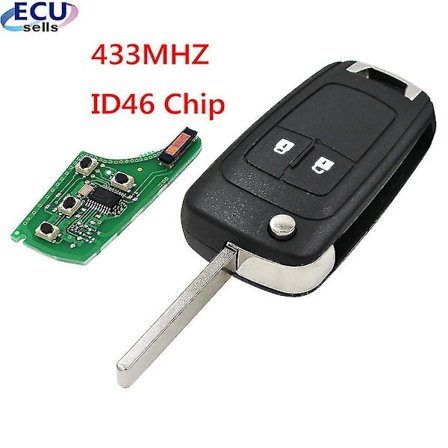 2 knapper 433mhz med Id46 chip fjernbetjening nøgle fob til Chevrolet Aveo Cruze Orlando Hu100 blad
