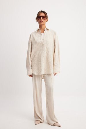 NA-KD Linen Blend Structured Shirt - Skjorter - Beige - EU 34