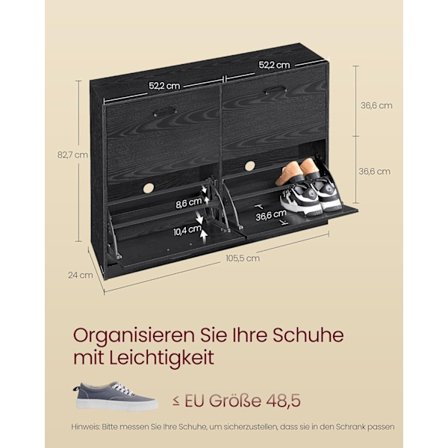 Kenkäkaappi 4 läpällä, 24 x 105,5 x 82,7 cm Eebenpuunmusta