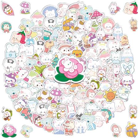 100 stk Søte Klistremerker, Estetiske Vinyl Vanntette Klistremerker for Laptop, Bumper, Skateboard, Vannflasker, Datamaskin, Telefon, Søte Anime 