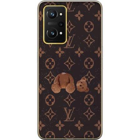 Kompatibel Mobilcover til Realme Realme GT Neo 3T Luksuriøst monogrammønster med knust bamse i mørk modeæstetik