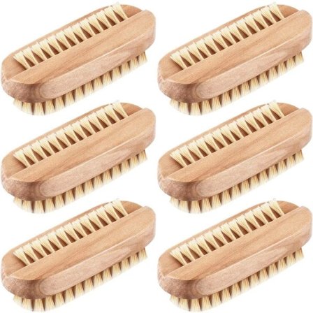 6 stk. neglebørster i tre, neglerengjøringsbørster, dobbeltsidige skrubber i tre, neglebørstehåndtak, hånd- og fingerneglbørste
