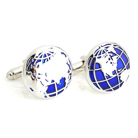 Manschettknappar - Världskarta i blått och silver