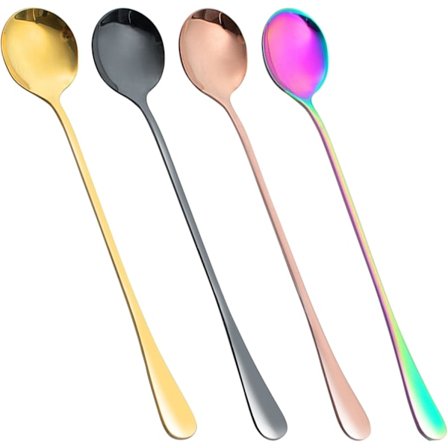 Latte Skedar, Rostfria Kaffeskedar Tesked Set om 4 Långa Handtagsskedar Idealiska för Latte Kaffe