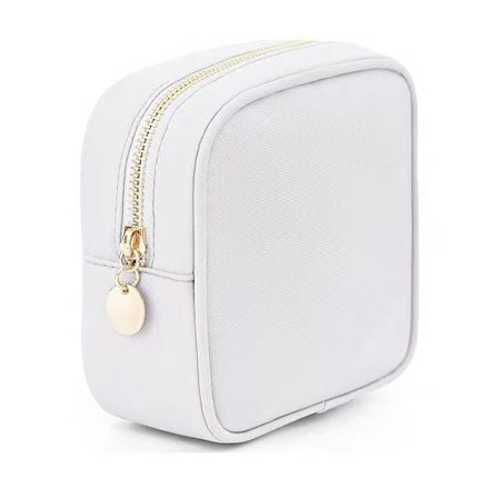(Vit) Liten sminkeveske, kosmetikkveske med doble glidelåser, sminkeveske for reiser, søt sminkeveske for håndveske, mini toalettmappe