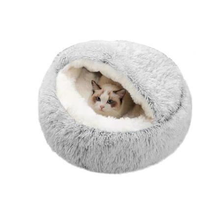 Katteseng, Donut Cuddler Nest Varm Myk Plysj Hundekattpute med Koselig Svampe Sklisikker Bunn for Små Mellomstore Kjæledyr Snooze Sover Innendørs grey