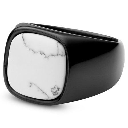 Aras | Black Stainless Steel Howlite Pinky Signet Ring til mænd - Ringe med sten