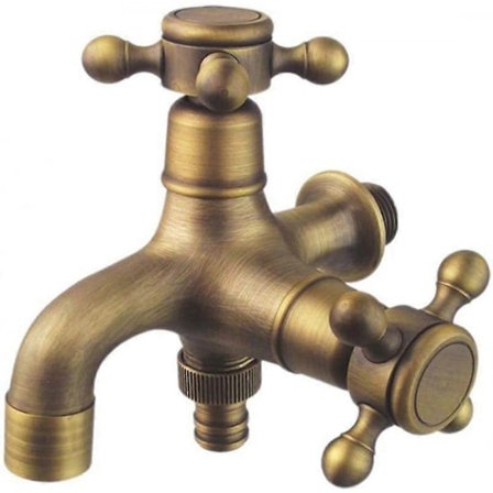 Dubbel Dräneringskran Trädgårdskran Antik Stil Dubbel Kuldräneringskran Trädgårdsspakskran Tvätt