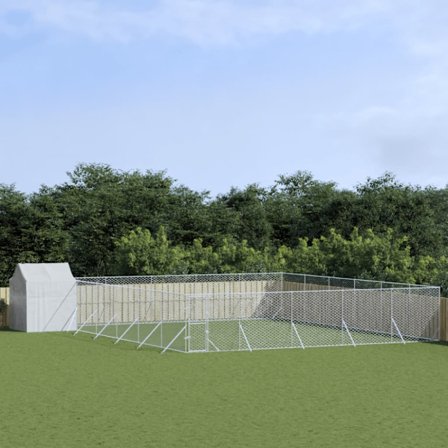 Hundgård med tak silver 12x12x2,5 m galvaniserat stål